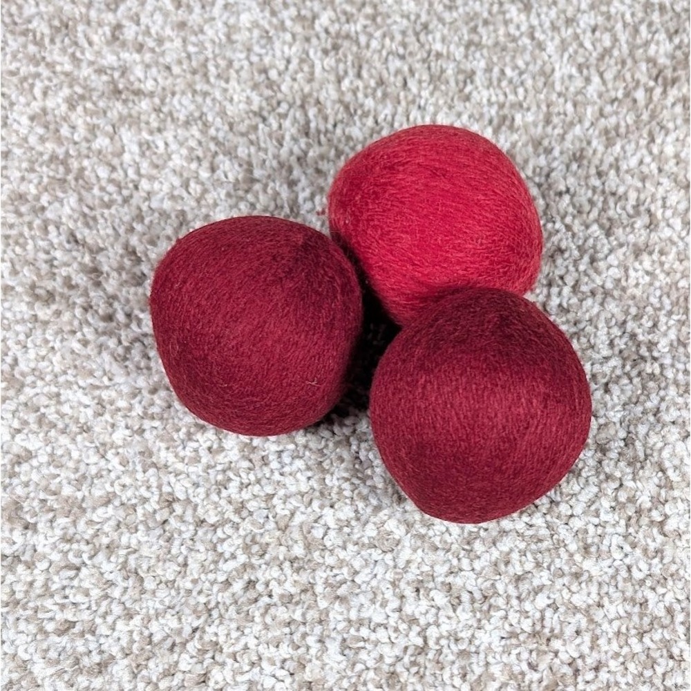 3‎ Red Felt Dryer Balls Reusable Wool Laundry Softener Natural Eco Friendly